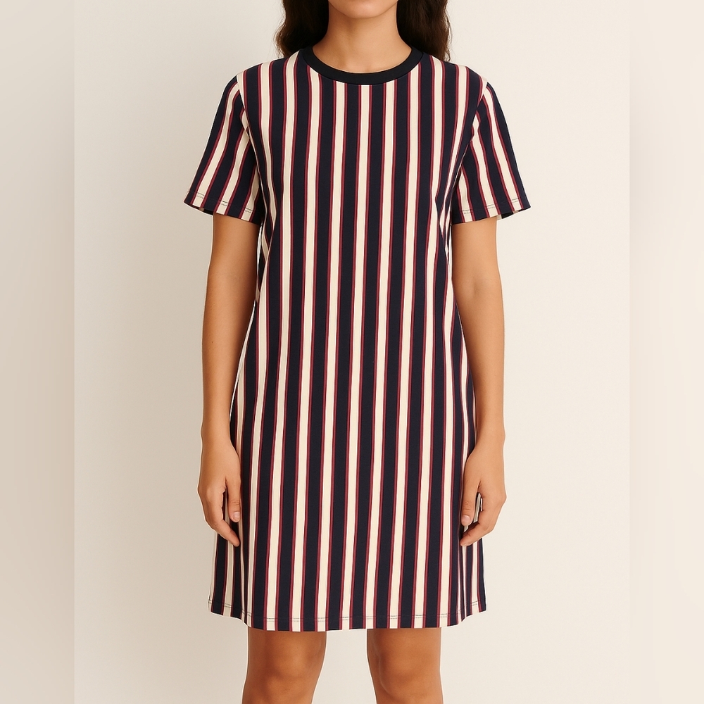 Noisy May Navy and Red Striped Shirt Dress Size Medium
